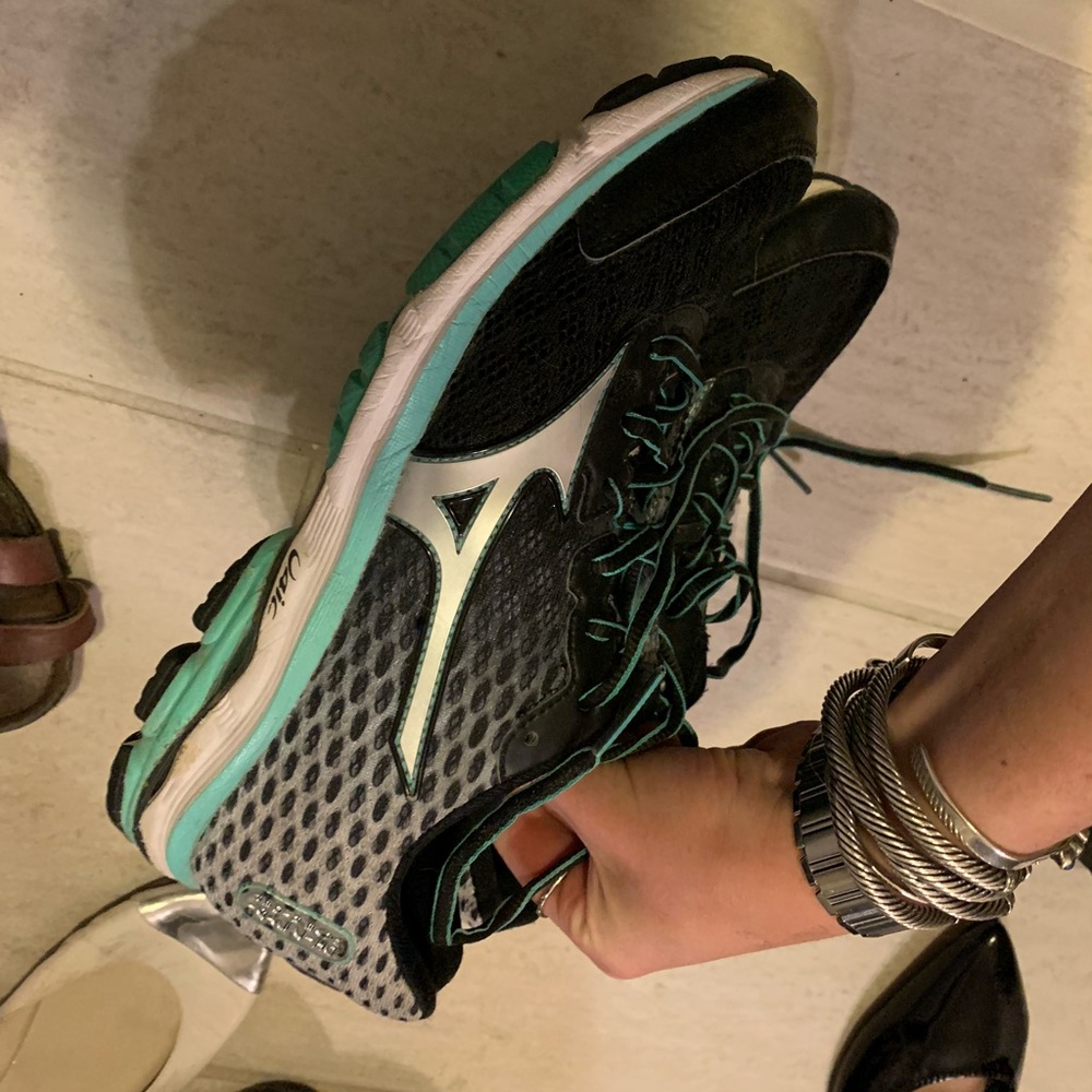 ASICs tennis shoes black and green size 7.5